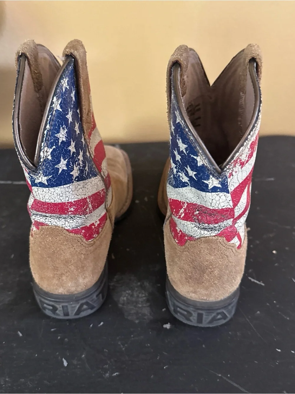 Kids Brown Suede Ariat Cowboy Boots with American Flag Shaft